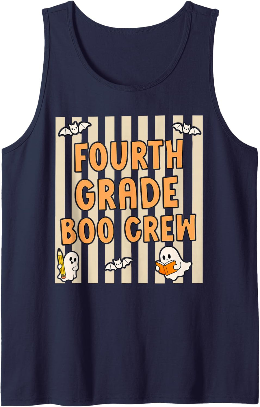 Fourth Grade Boo Crew Spooky 4th Grade Halloween Teacher Boy Sleeveless Tank Top - Navy Blue