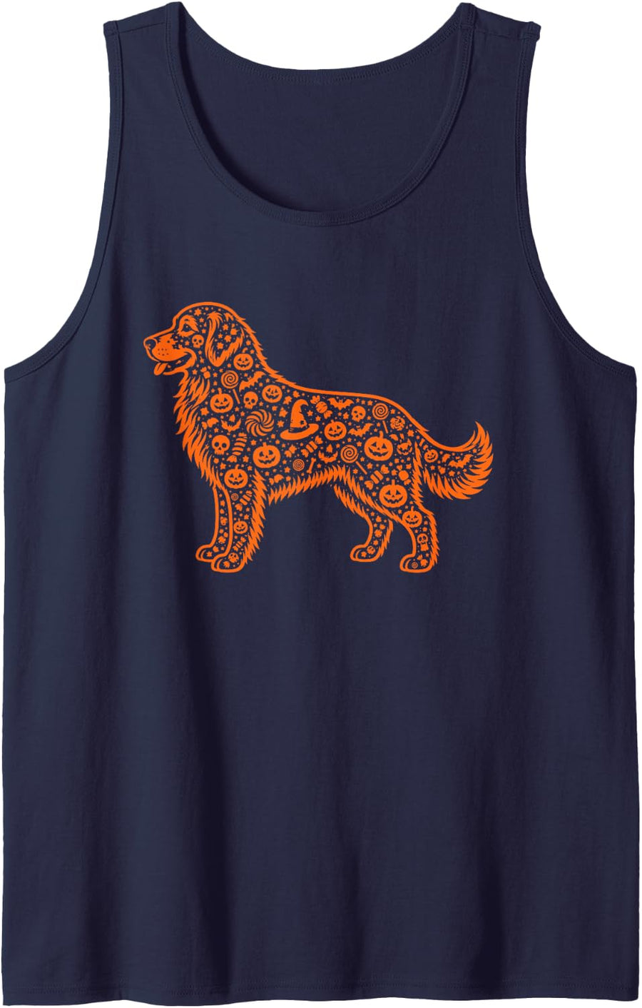 Golden Retriever Halloween Pumpkin Candy Mens Womens Kids Tank Top - Navy Blue