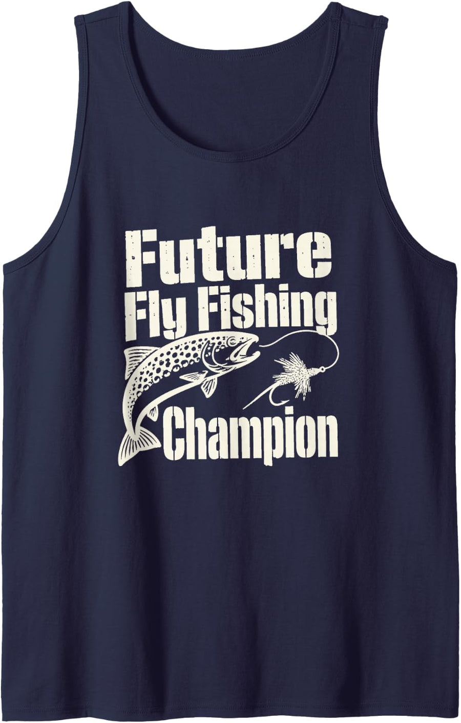 Future Fly Fishing Champion Kids Junior Fisherman Sleeveless Tank Top - Navy Blue