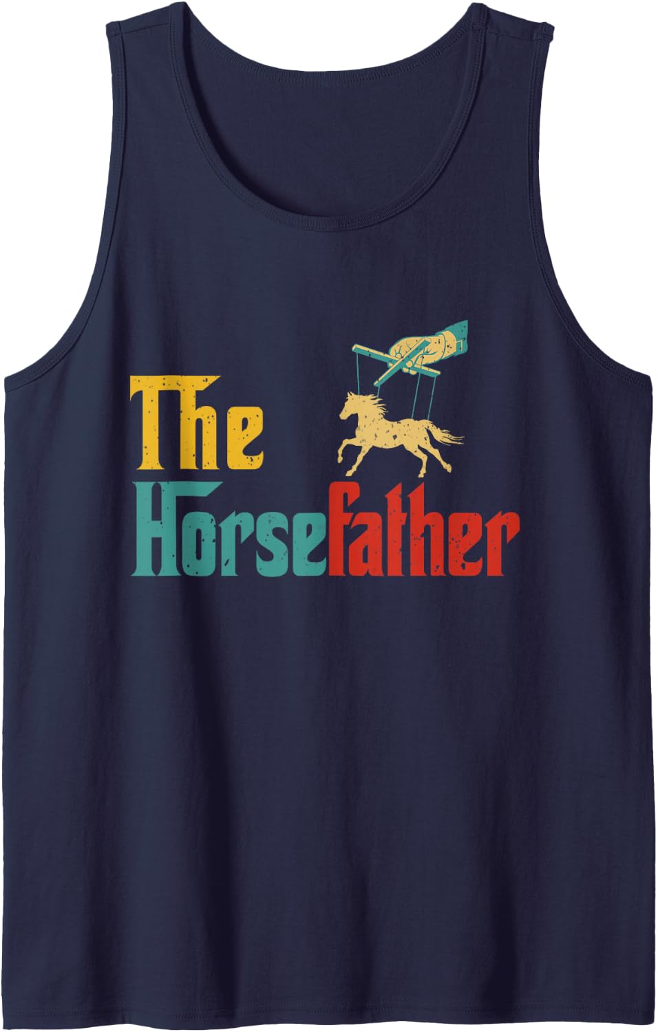 Vintage Retro The Horsefather Happy Father's Day Cool Horse Sleeveless Tank Top - Navy Blue