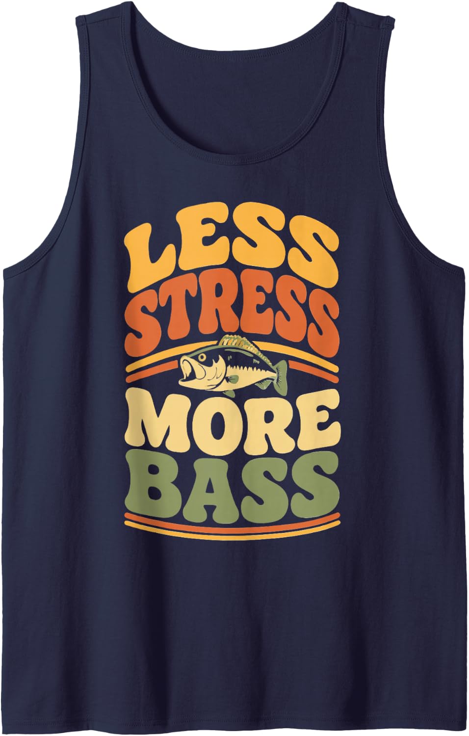 Retro River Fishing Bass Freshwater Angler Fisherman Sleeveless Tank Top - Navy Blue