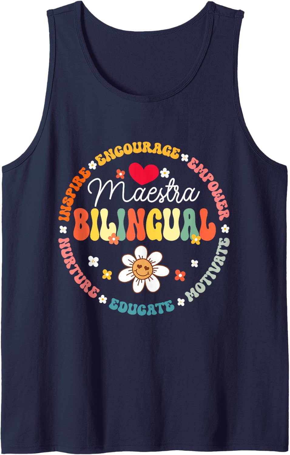 Equipo Bilingue Spanish Maestra Bilingual Crew Team Squad Sleeveless Tank Top - Navy Blue