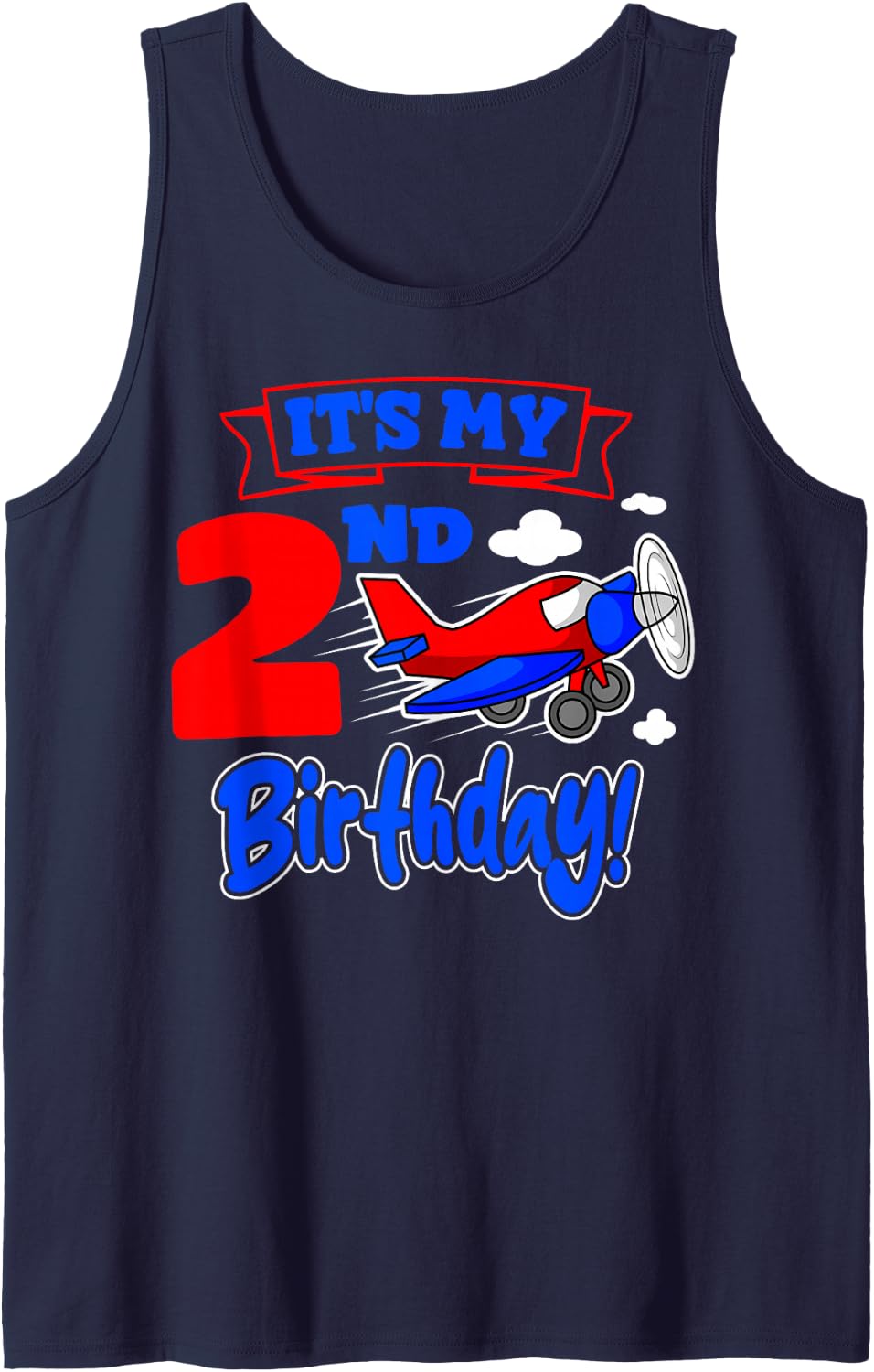 Pilot 2nd Birthday Party Airplane Flight Mechanic Aviator Sleeveless Tank Top - Navy Blue