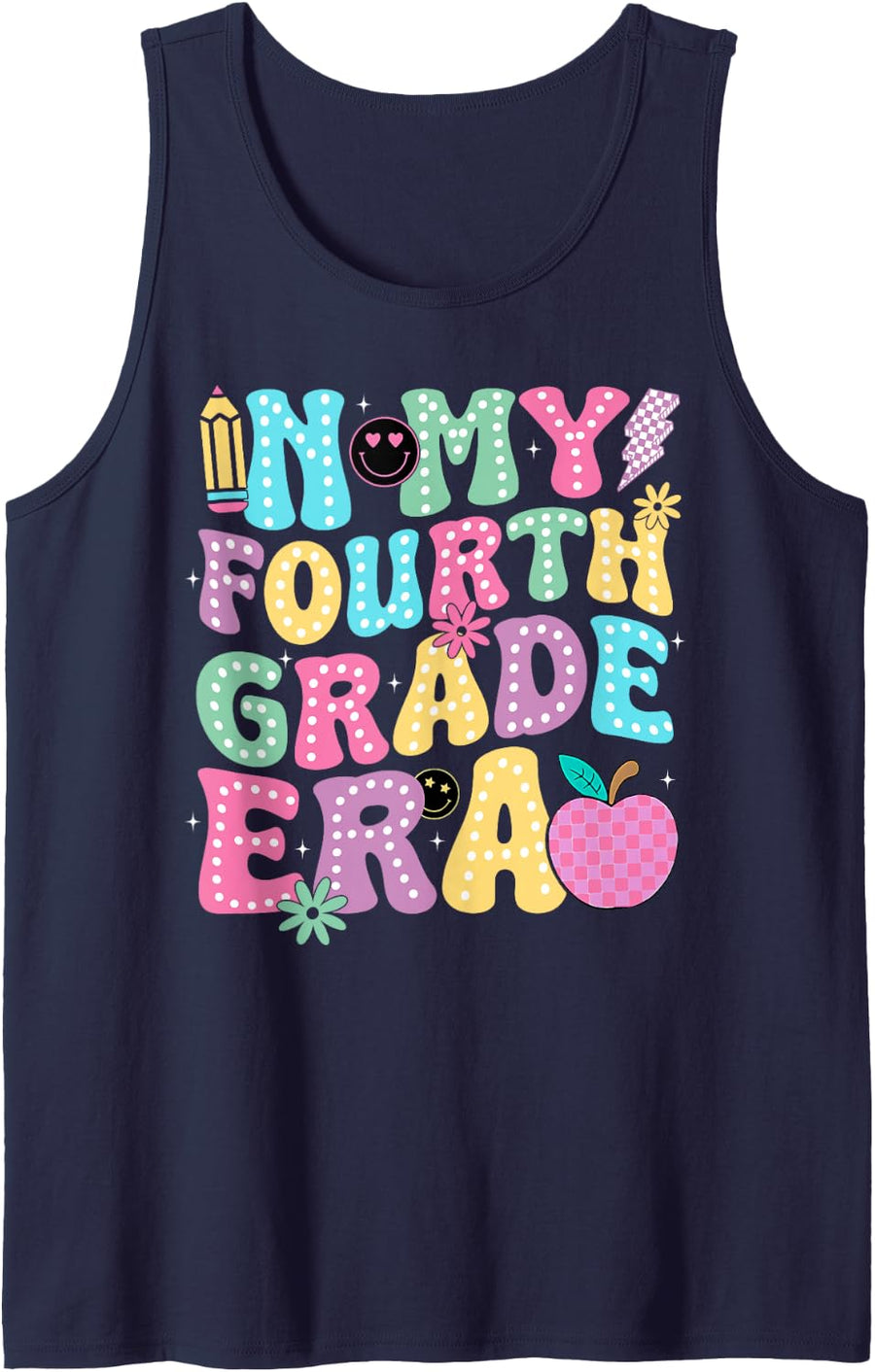 in My Fourth Grade Era 4th Grade Teacher Kid Back to School Sleeveless Tank Top - Navy Blue