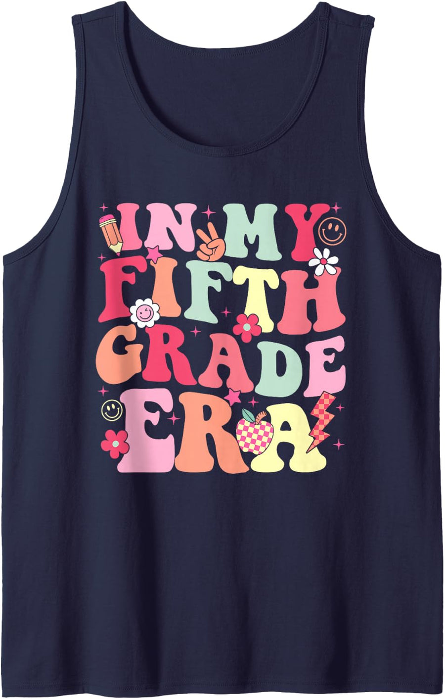 in My 5th Fifth Grade Era Cute Teacher Kid Back to School Sleeveless Tank Top - Navy Blue