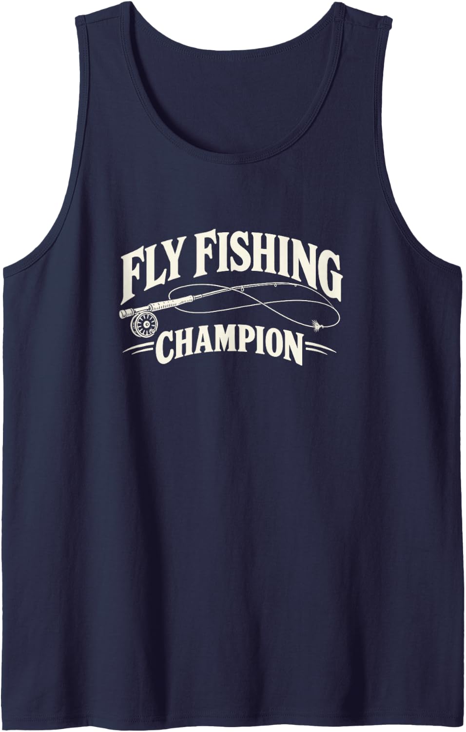 Fly Fishing Champion Rod Reel Angling Outdoors Humor Sleeveless Tank Top - Navy Blue