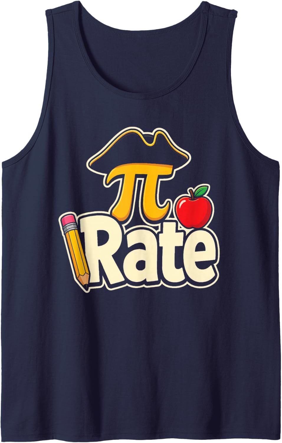 Math Teacher Pi Rate Pirate Elementary School Gift Sleeveless Tank Top - Navy Blue