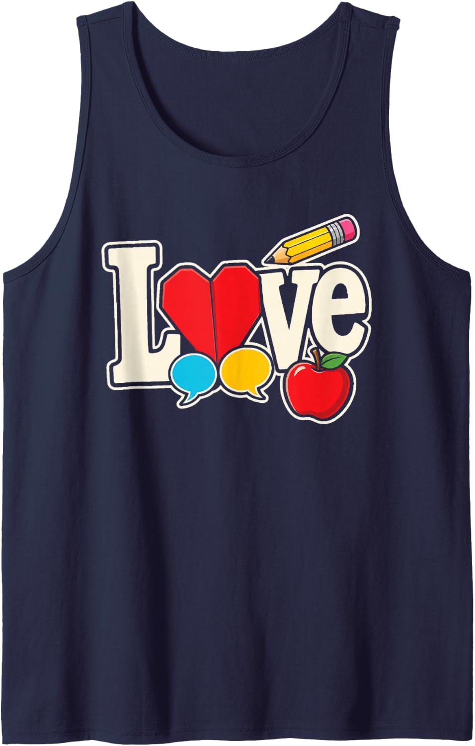 ESL Teacher Love Elementary School Language Learner Sleeveless Tank Top - Navy Blue