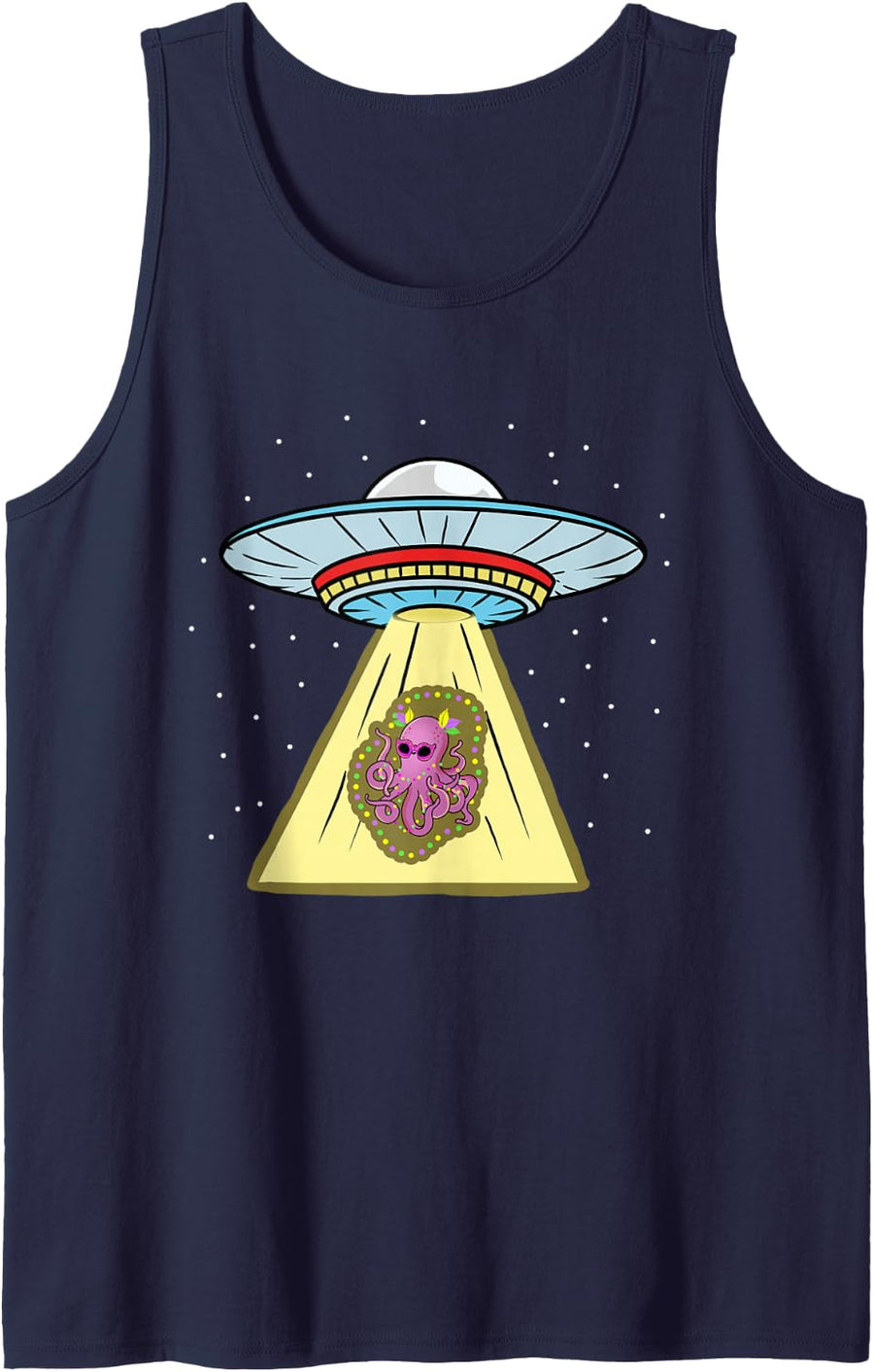 Octopus Mardi Gras UFO Abduction Tank Top - Navy Blue