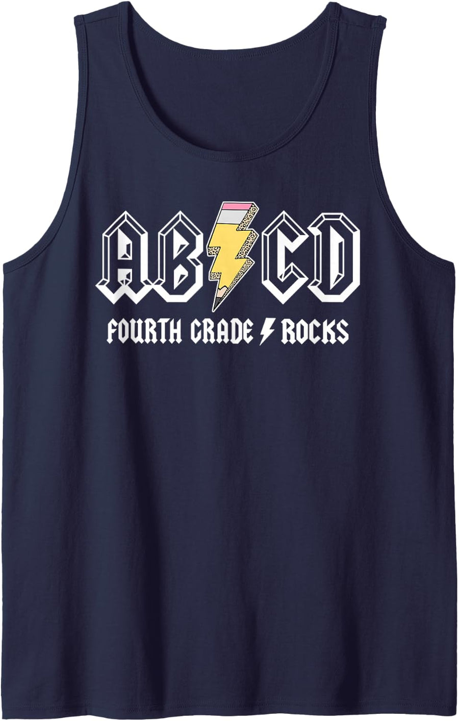 ABCD Pencil Leopard 4th Grade Rocks Back to School Teacher Sleeveless Tank Top - Navy Blue
