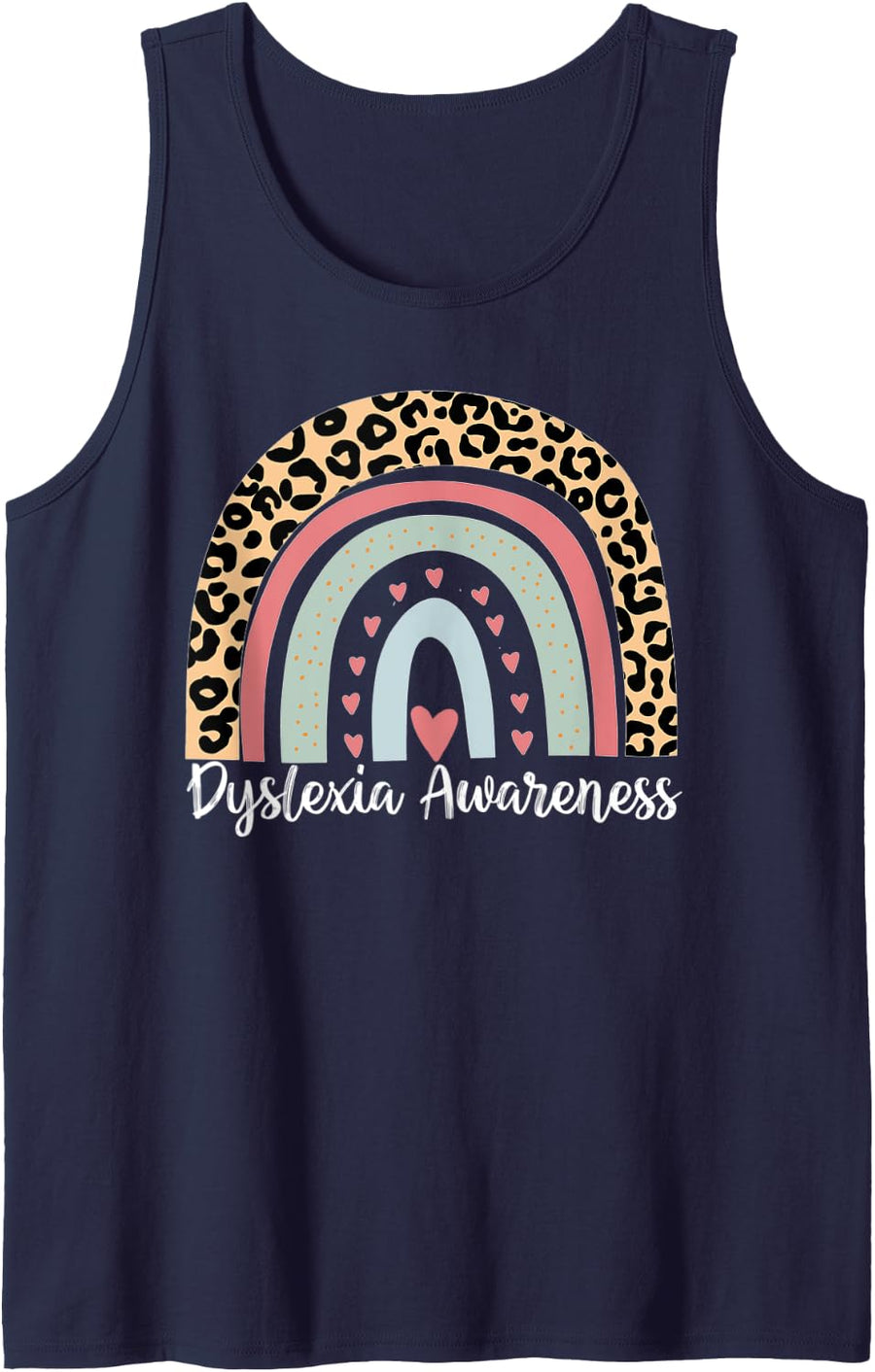Leopard Rainbow Dyslexia Awareness Tank Top - Navy Blue