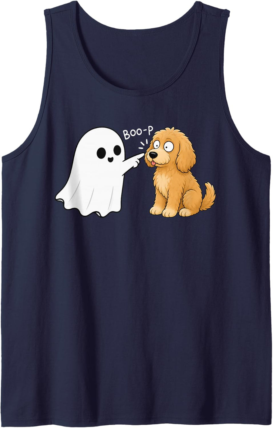 Cute Goldendoodle Dog Boop Ghost Halloween Tank Top - Navy Blue