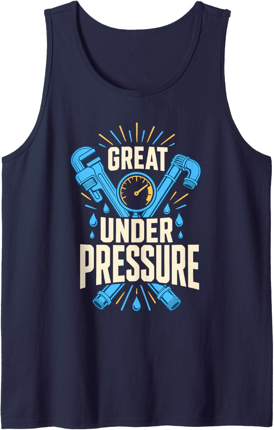 Great Under Pressure Plumber Pipe Wrench Gauge Sleeveless Tank Top - Navy Blue
