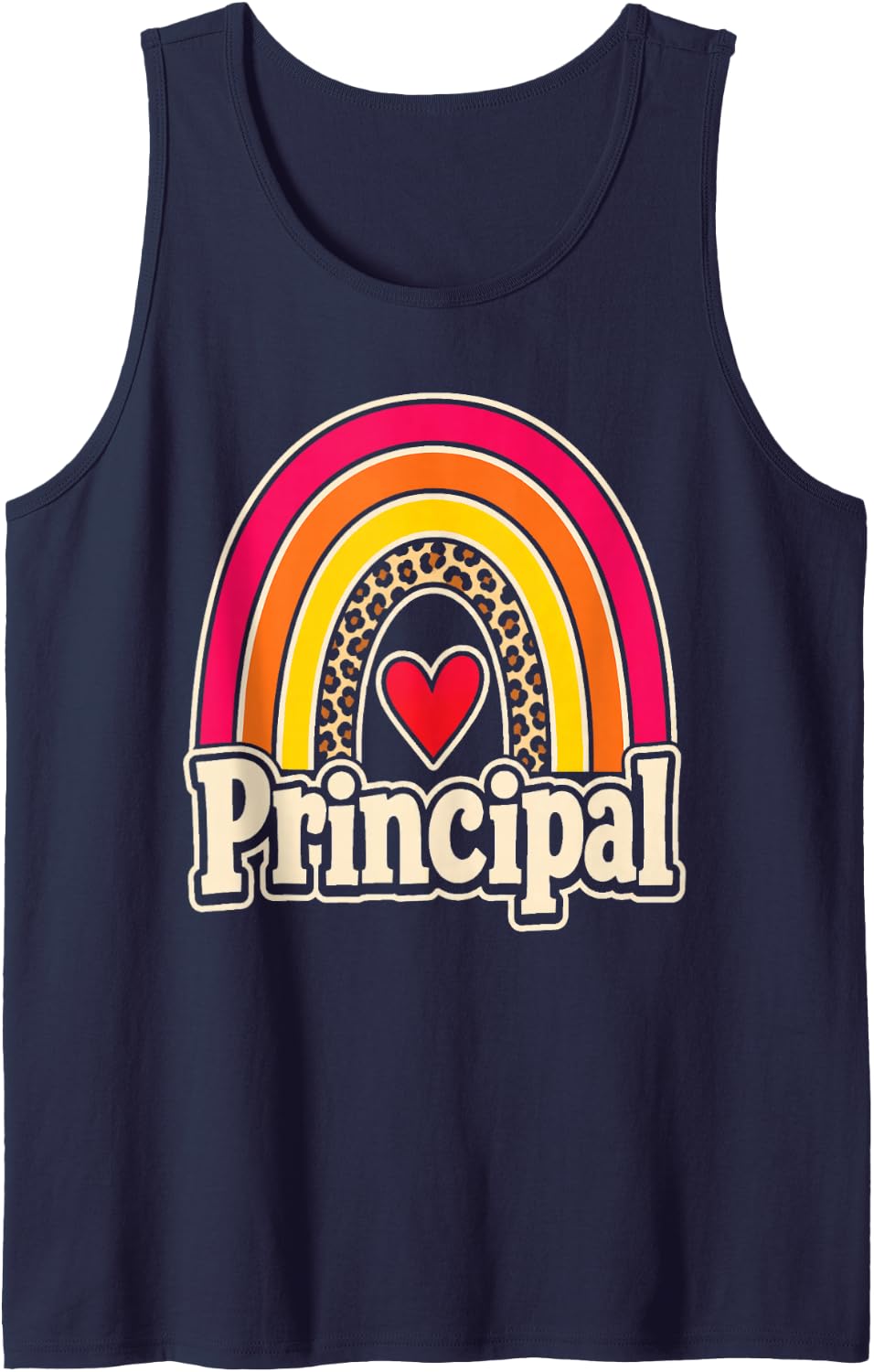 Principal Elementary School Gift Leopard Retro Appreciation Sleeveless Tank Top - Navy Blue