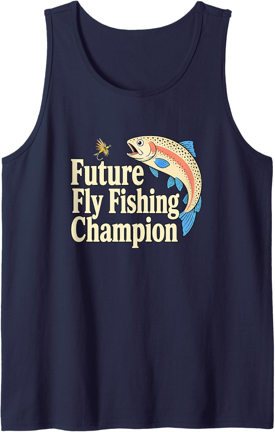 Future Fly Fishing Champion Kids Young Angler Humor Sleeveless Tank Top - Navy Blue