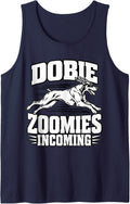 Doberman Dobie Zoomies Incoming Pinscher Dad Funny Pet Sleeveless Tank Top - Navy Blue