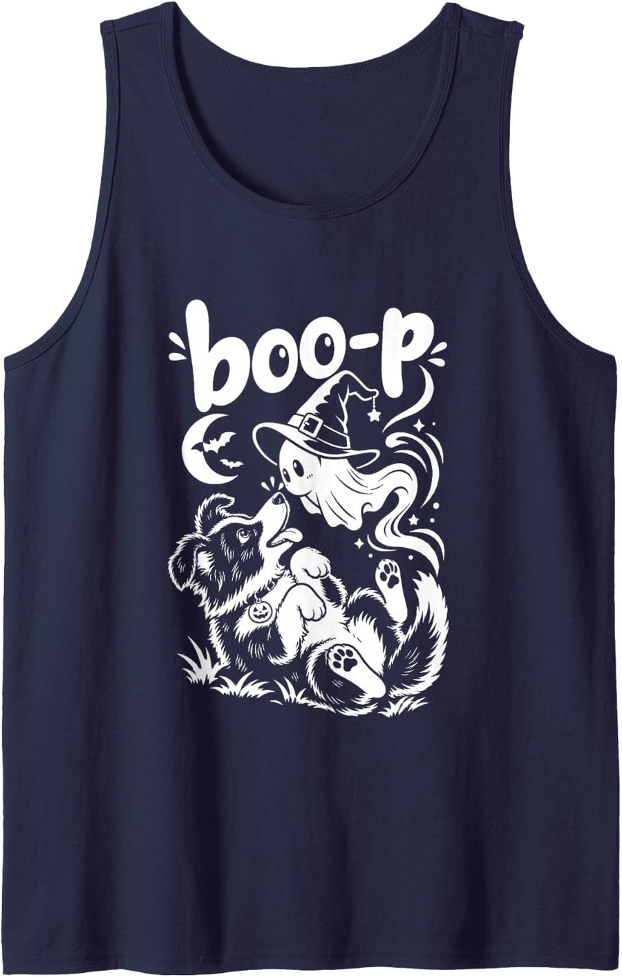 Border Collie Ghost Boop Funny Halloween Costume Dog Lovers Tank Top - Navy Blue