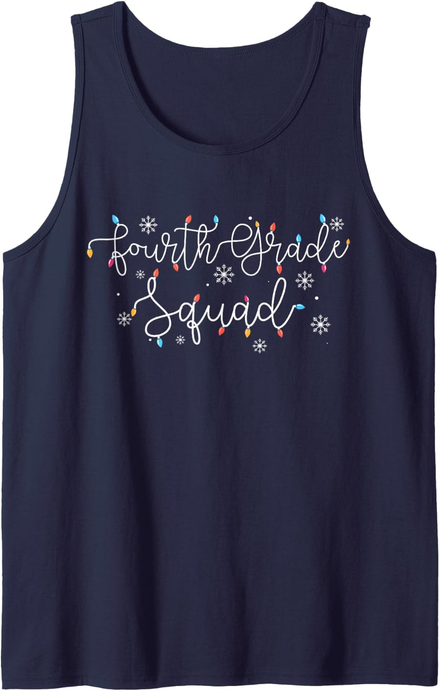 Teacher Christmas Fourth Grade Squad X-mas Light Festive Sleeveless Tank Top - Navy Blue