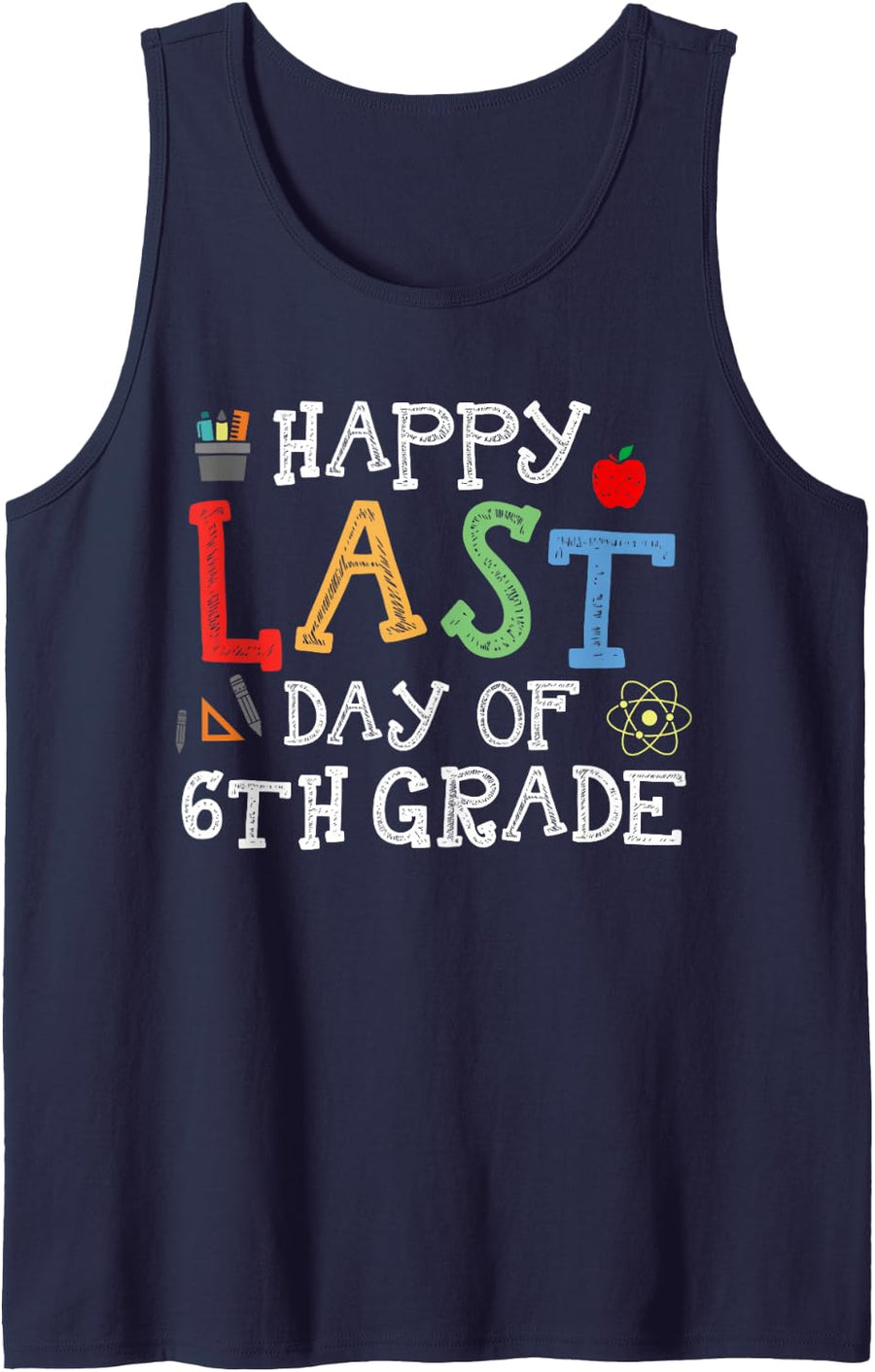 Hello Summer Graduation Retro Happy Last Day of 6th Grade Sleeveless Tank Top - Navy Blue