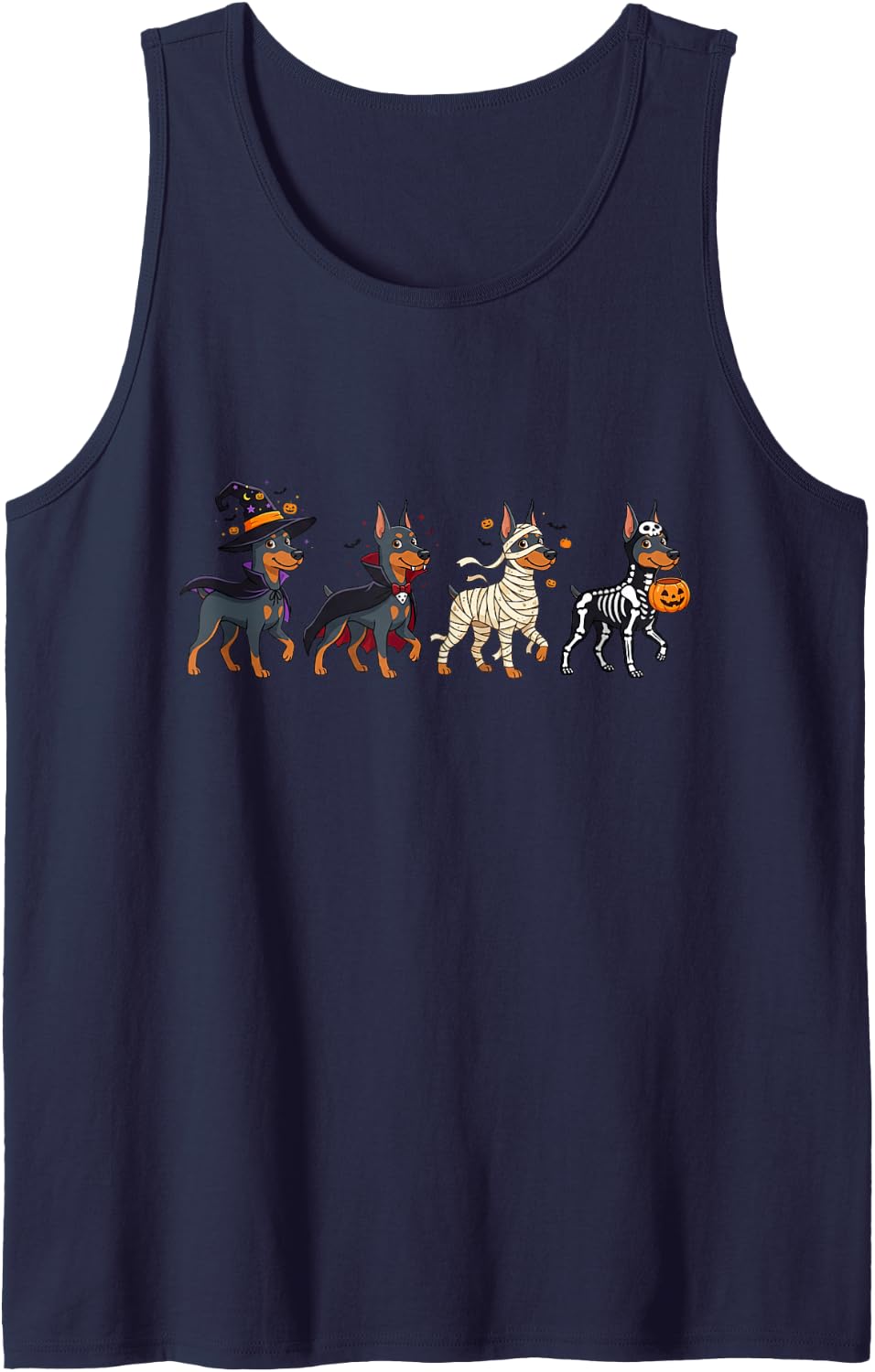 Doberman Pinscher Witch Vampire Ghost Halloween Mens Womens Sleeveless Tank Top - Navy Blue