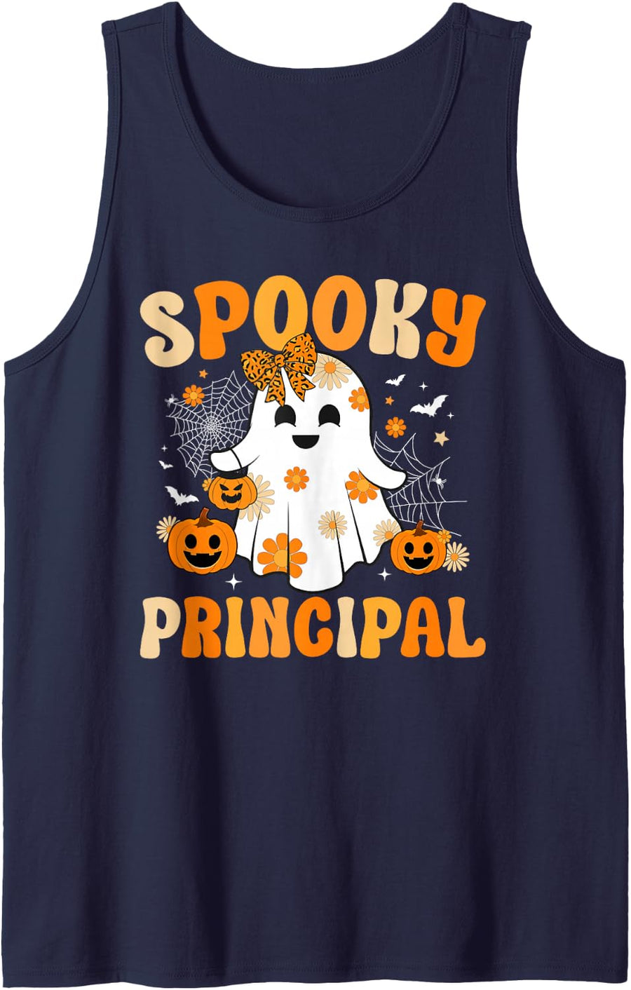 Spooky Principal Halloween School Principal Groovy Sleeveless Tank Top - Navy Blue