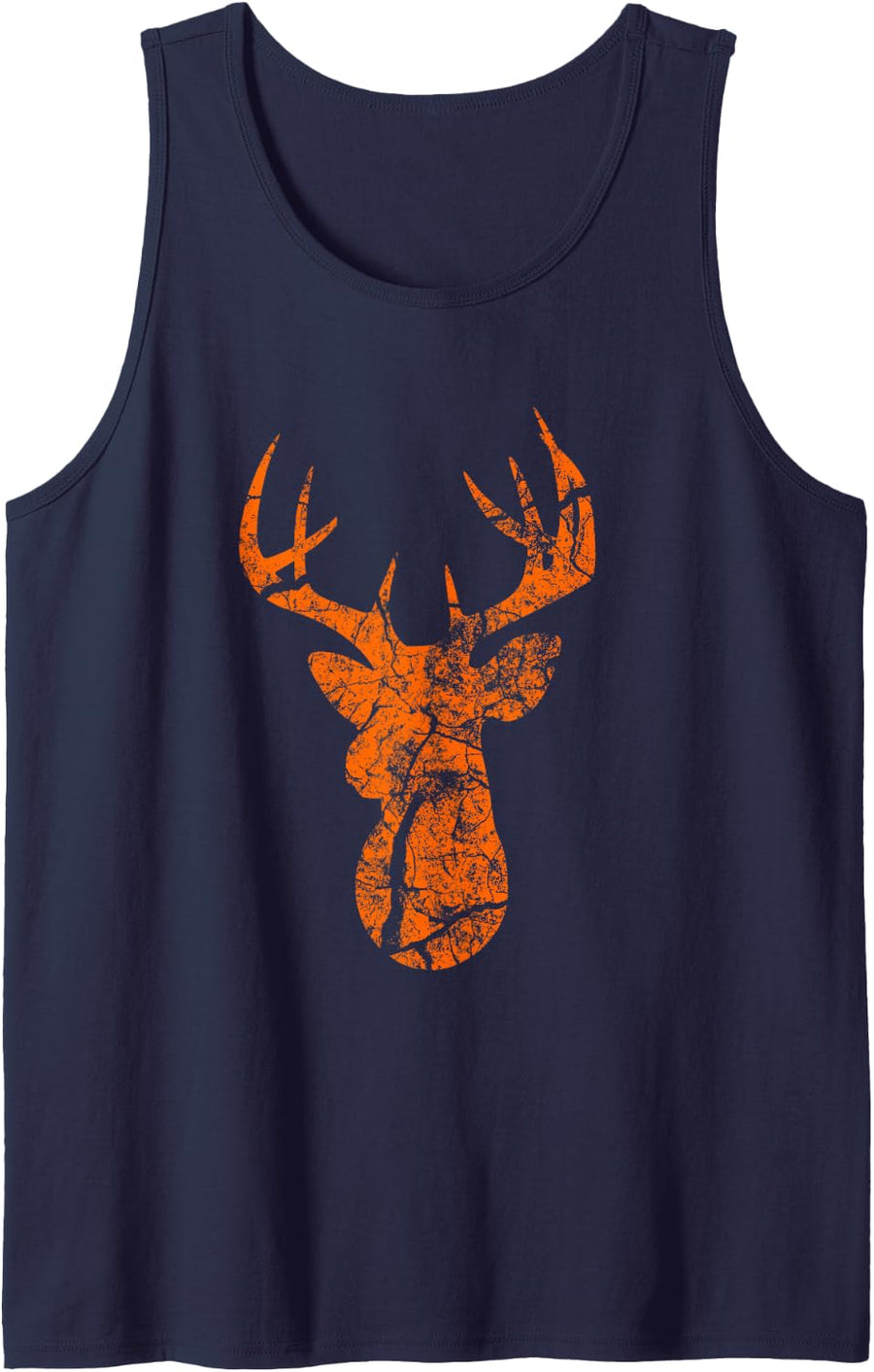 LARGE BUCK DEER TREE PATTERN CAMOUFLAGE SHIRT HUNTER ORANGE Tank Top - Navy Blue
