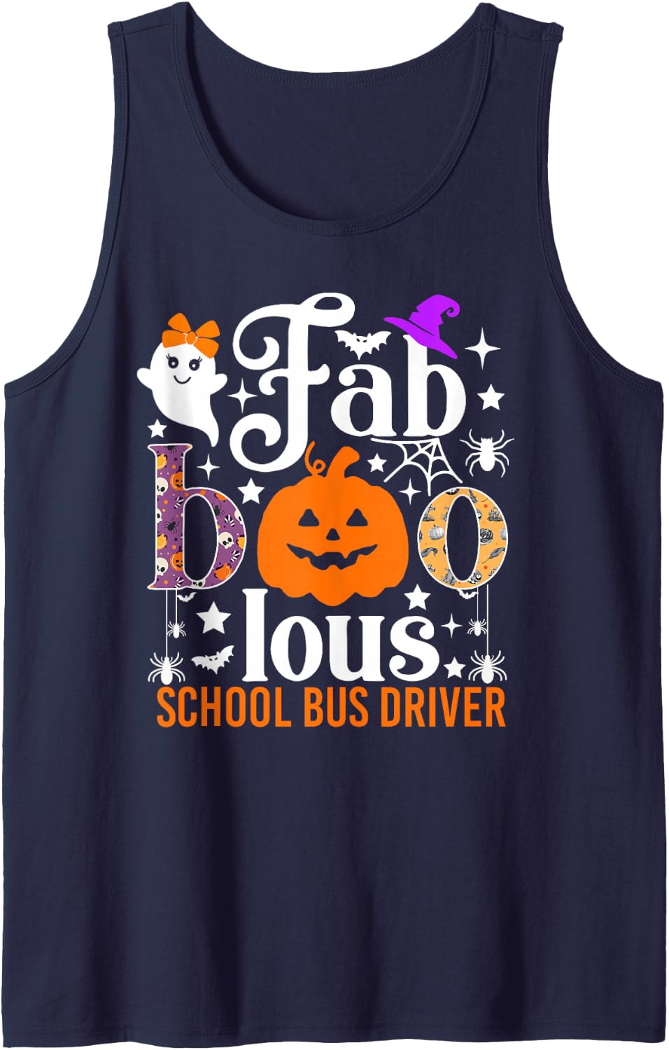 Faboolous School Bus Driver Funny Pumpkin Halloween Costume Sleeveless Tank Top - Navy Blue