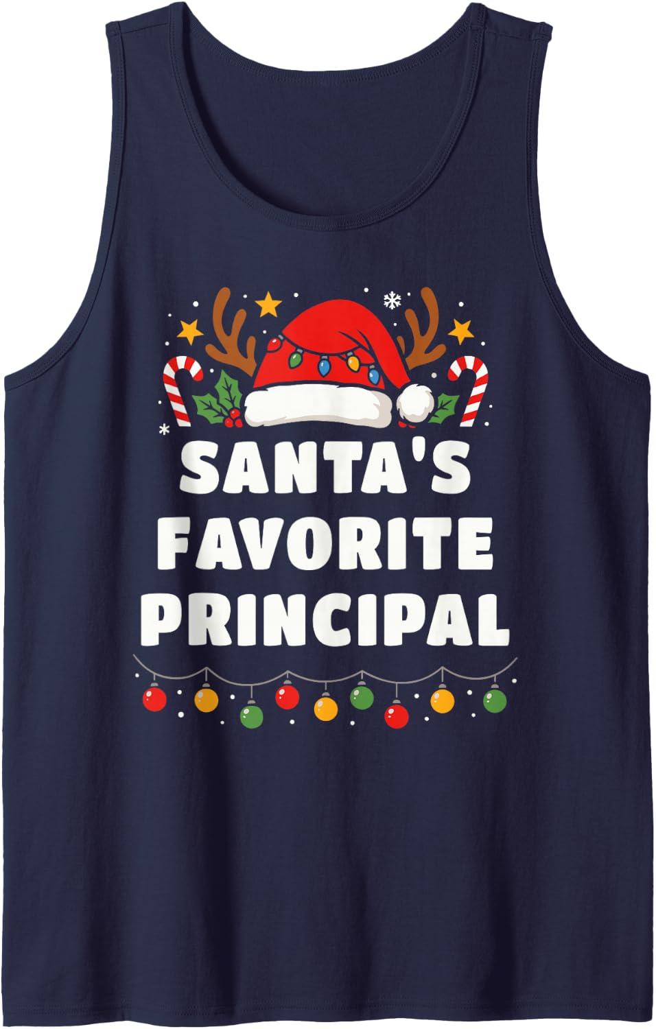Santa's Favorite Principal Matching Christmas Holiday Pajama Sleeveless Tank Top - Navy Blue