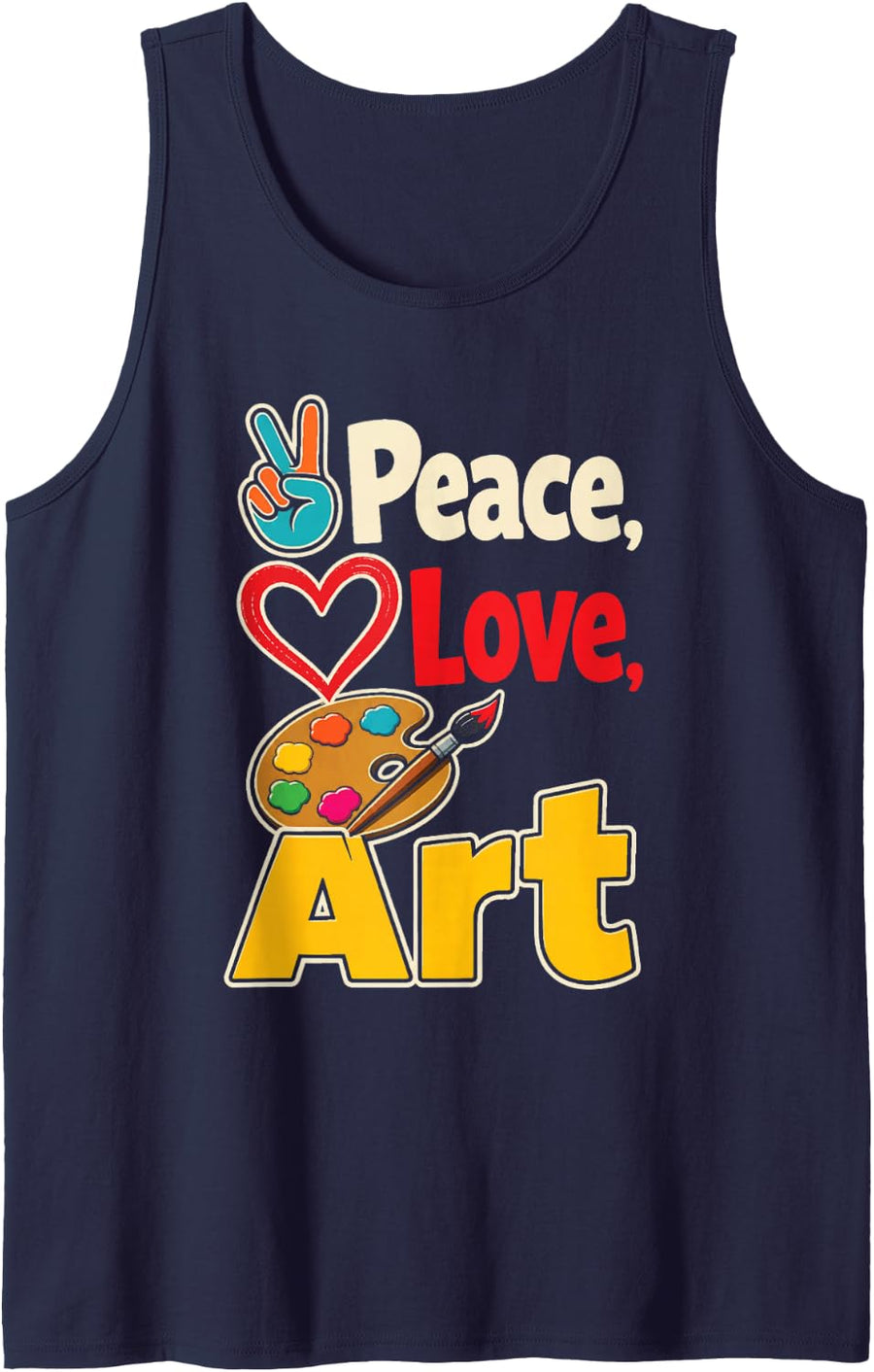 Art Teacher Peace Love Paint Brush Elementary School Gift Sleeveless Tank Top - Navy Blue