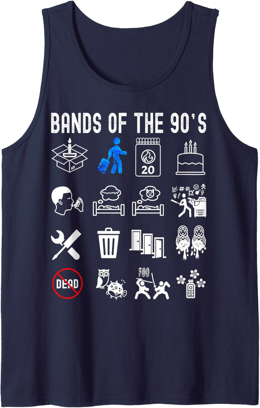 Funny Nerdy More Iconic Bands of the 90s White Sleeveless Tank Top - Navy Blue