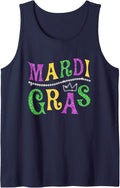 Humor Mardi Gras Funny Mardi Gras Mask Beads Design Tank Top - Navy Blue