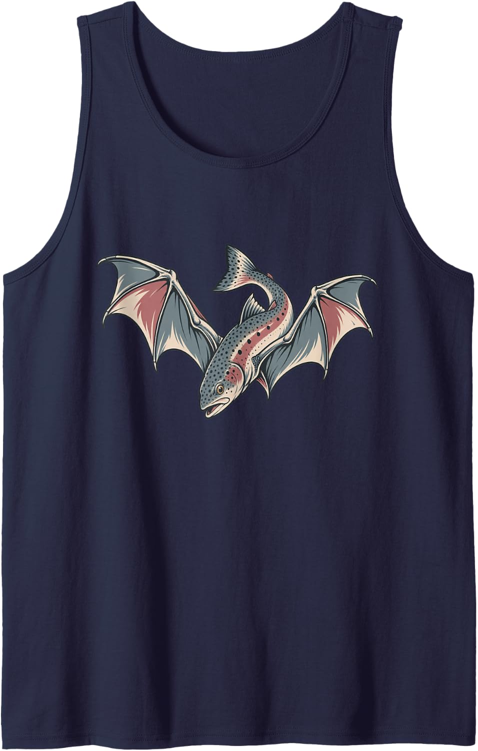 Trout Vampire Halloween Fish Fly Fishing Sleeveless Tank Top - Navy Blue
