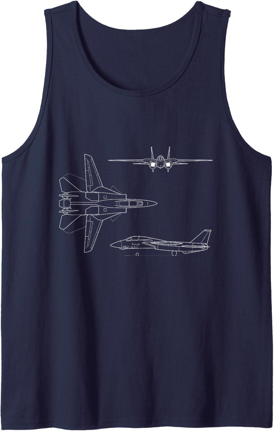 F14 Tomcat Navy Fighter Jet Diagram Blueprint Sketch Sleeveless Tank Top - Navy Blue