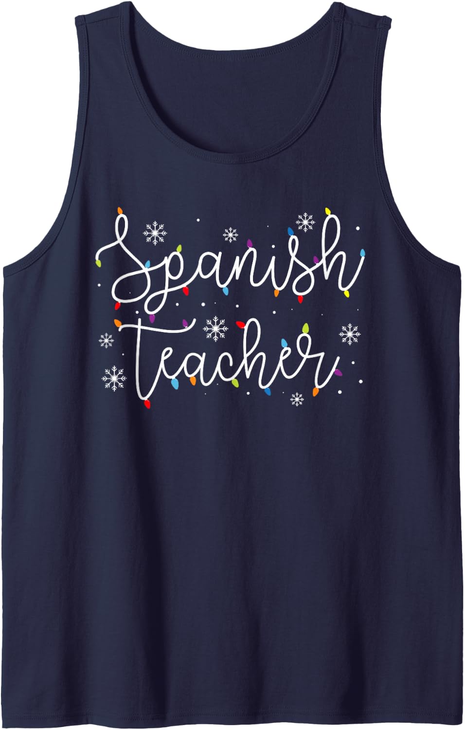 Cute Christmas Spanish Teacher Squad X-mas Light Festive Sleeveless Tank Top - Navy Blue