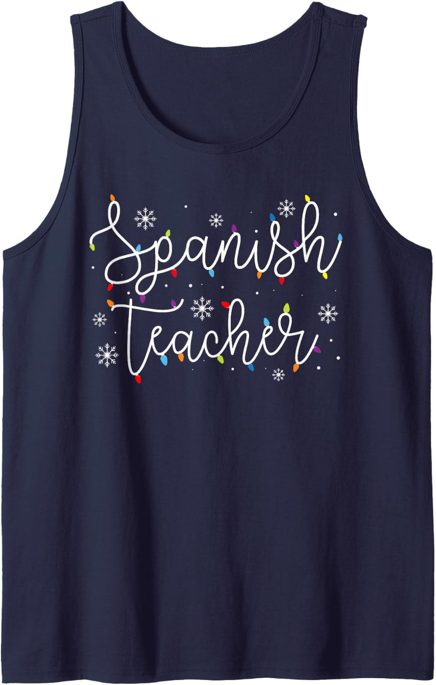 Cute Christmas Spanish Teacher Squad X-mas Light Festive Sleeveless Tank Top - Navy Blue