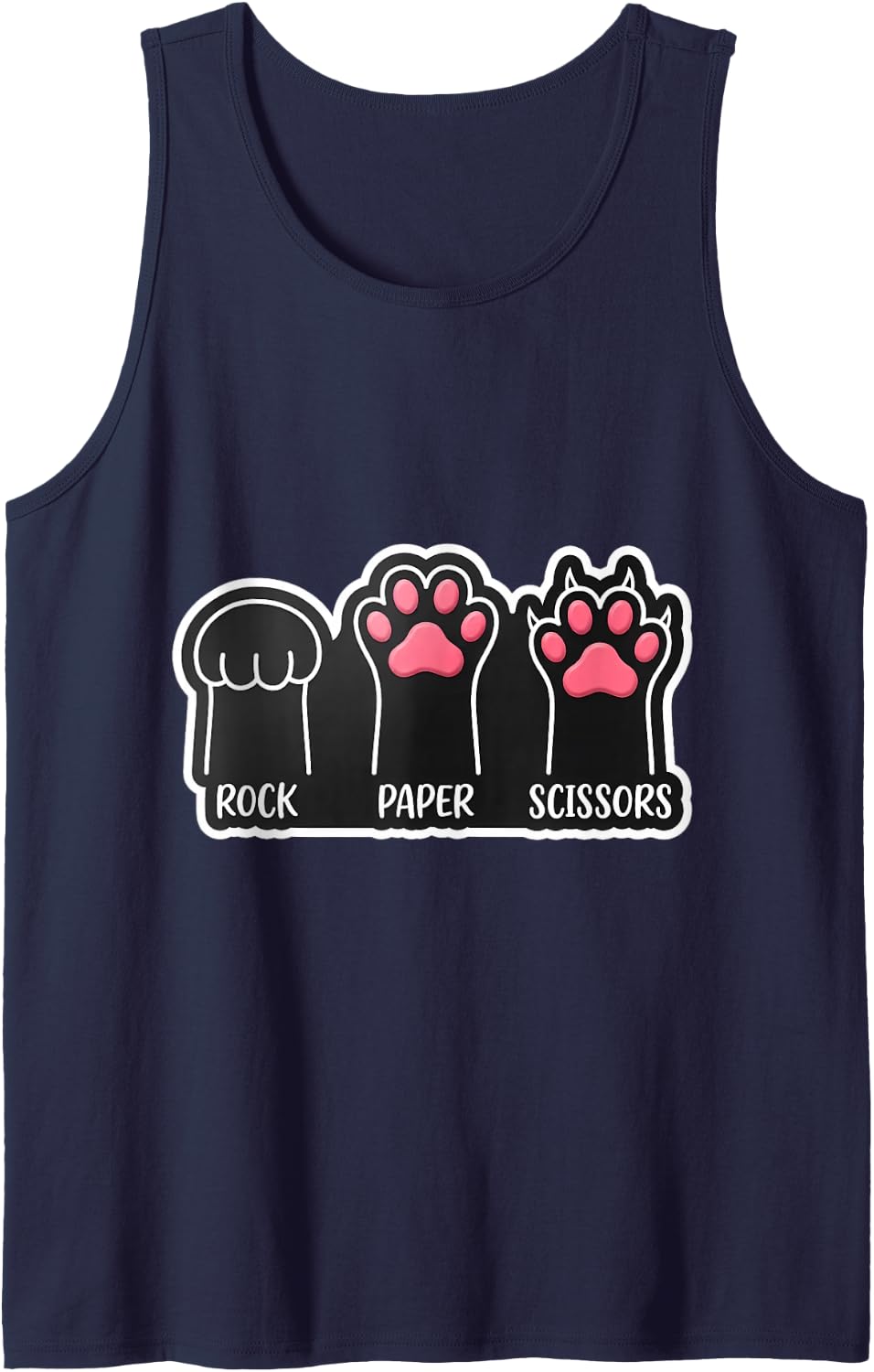 Rock Paper Scissors Game Cat Owner Lover Cute Paws Hands Tank Top - Navy Blue