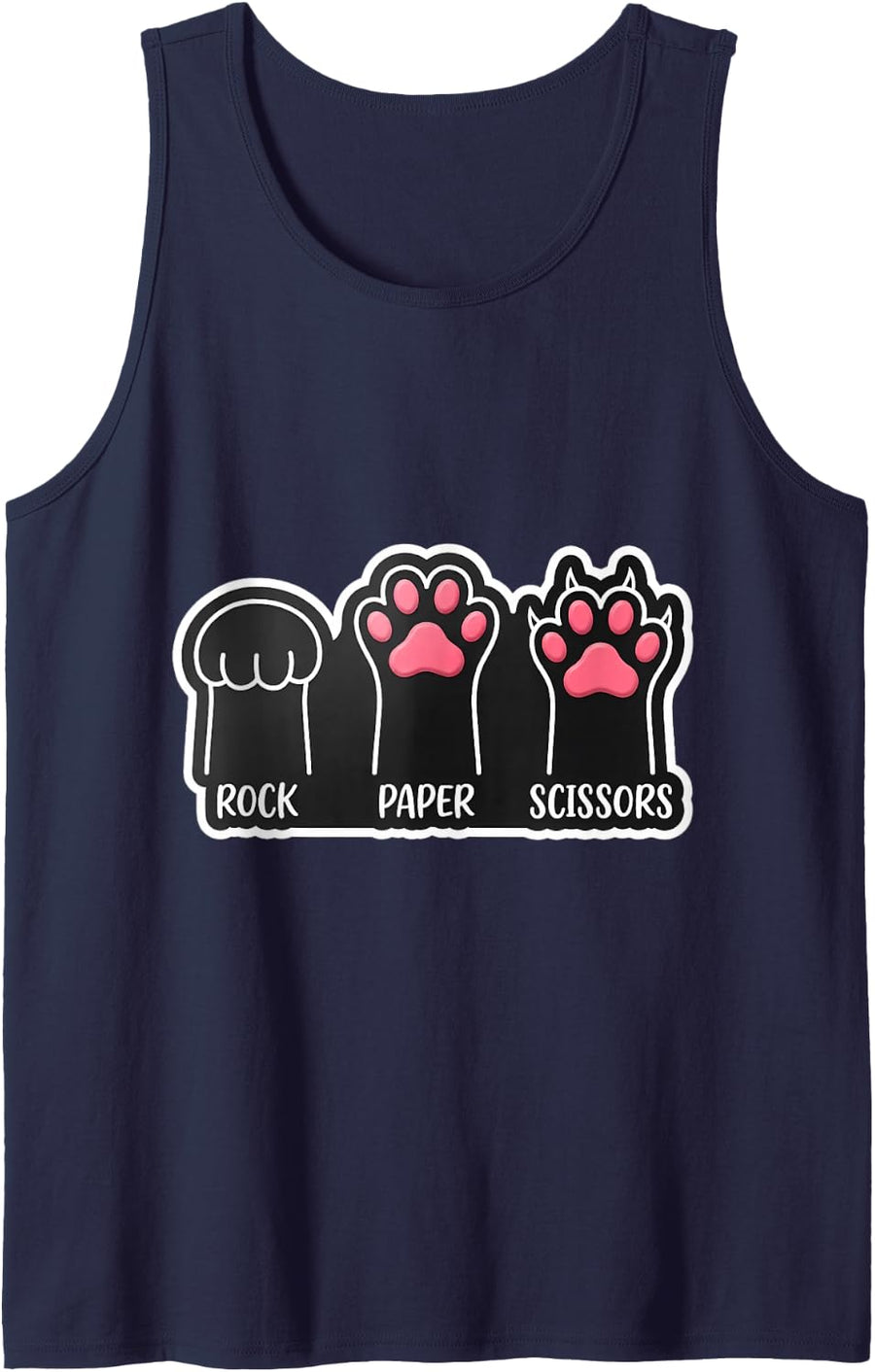 Rock Paper Scissors Game Cat Owner Lover Cute Paws Hands Tank Top - Navy Blue
