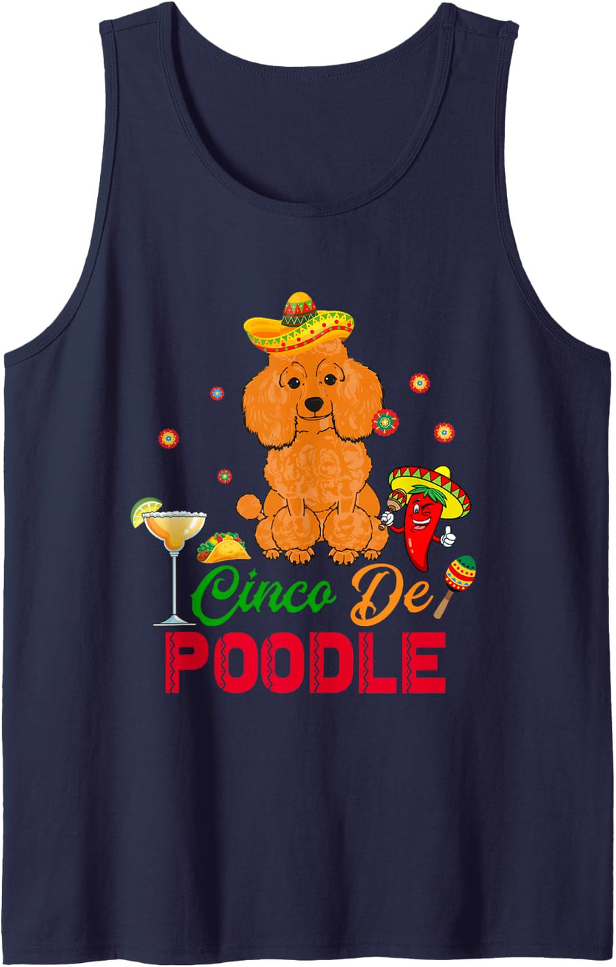 Cinco De Poodle Cinco De Mayo Mexican Cute Dog Sombrero Sleeveless Tank Top - Navy Blue