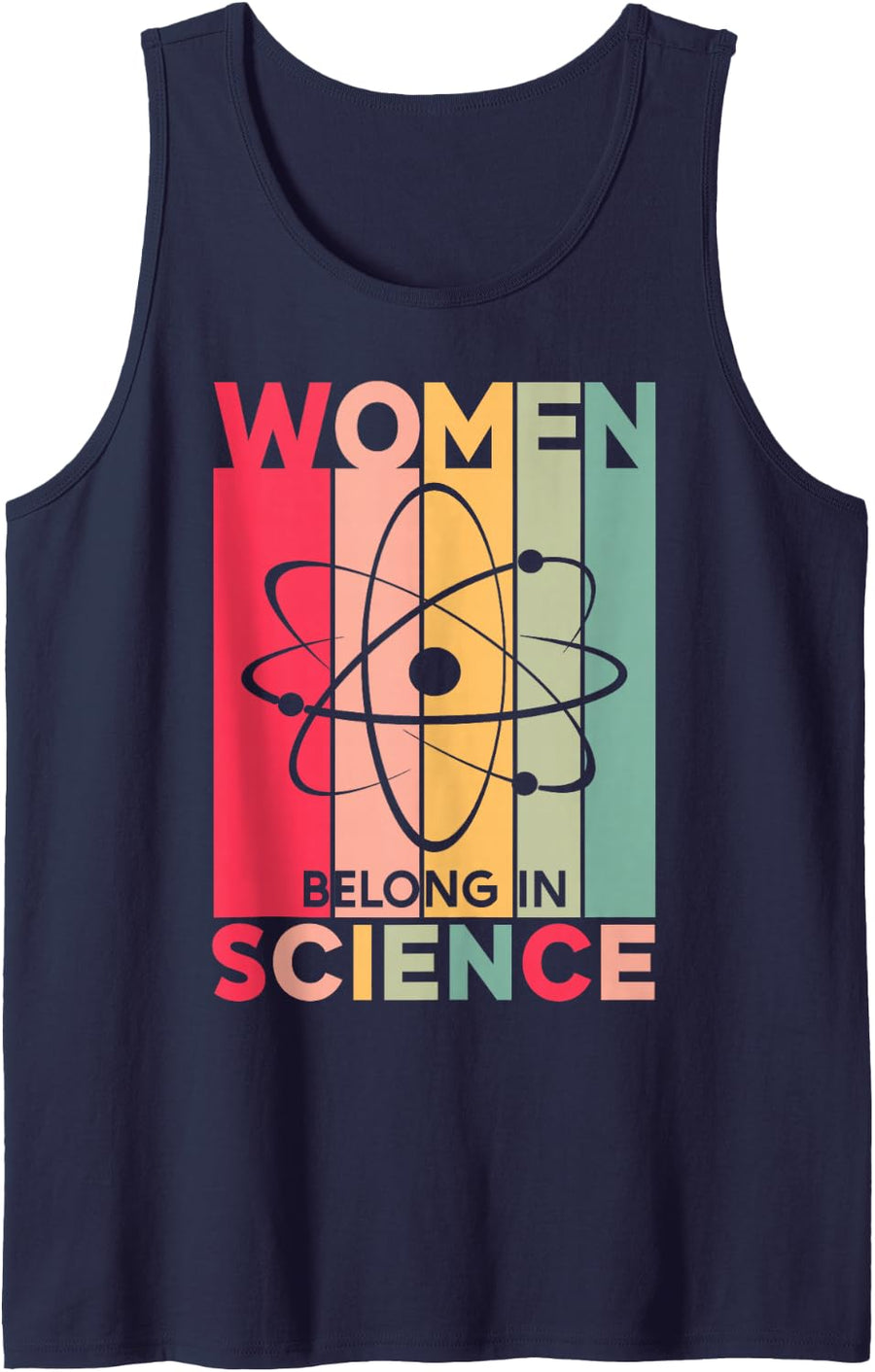 Women Belong in Science Retro Physics STEM Scientist Girls Sleeveless Tank Top - Navy Blue