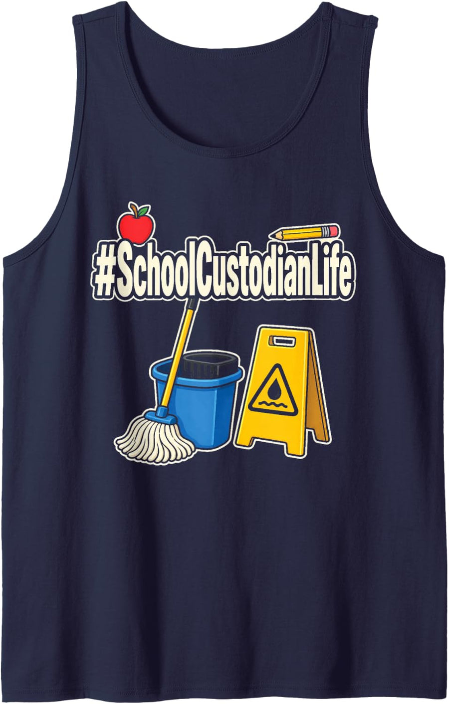 Elementary School Custodian Janitor Life Cleaning Crew Sleeveless Tank Top - Navy Blue