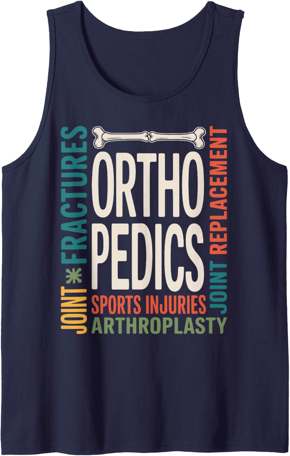 Orthopedics Wordcloud for Joint Replacement Bone Doctor Sleeveless Tank Top - Navy Blue