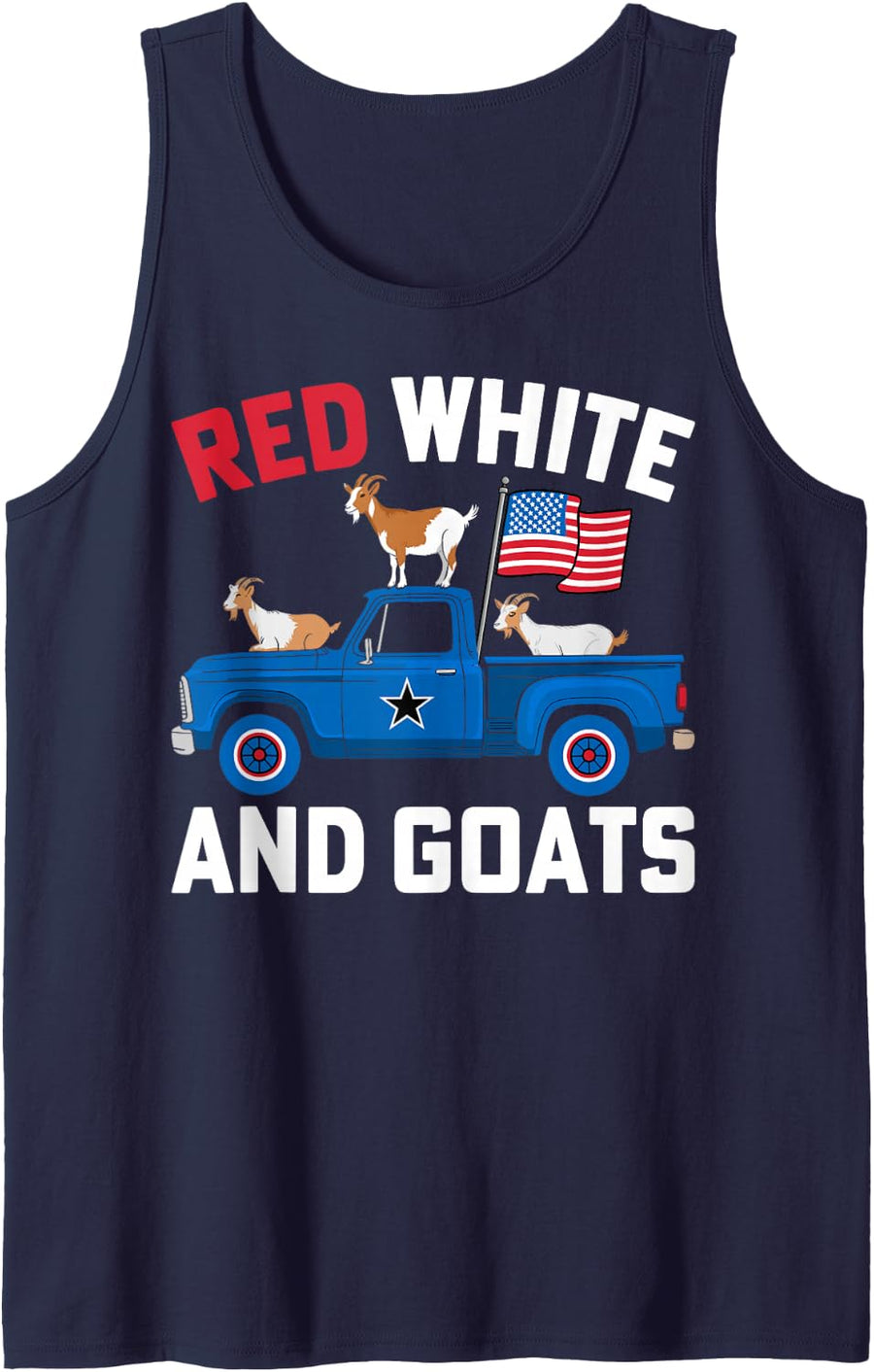 4th of July Red White and Goats American Patriotic Truck Tank Top - Navy Blue