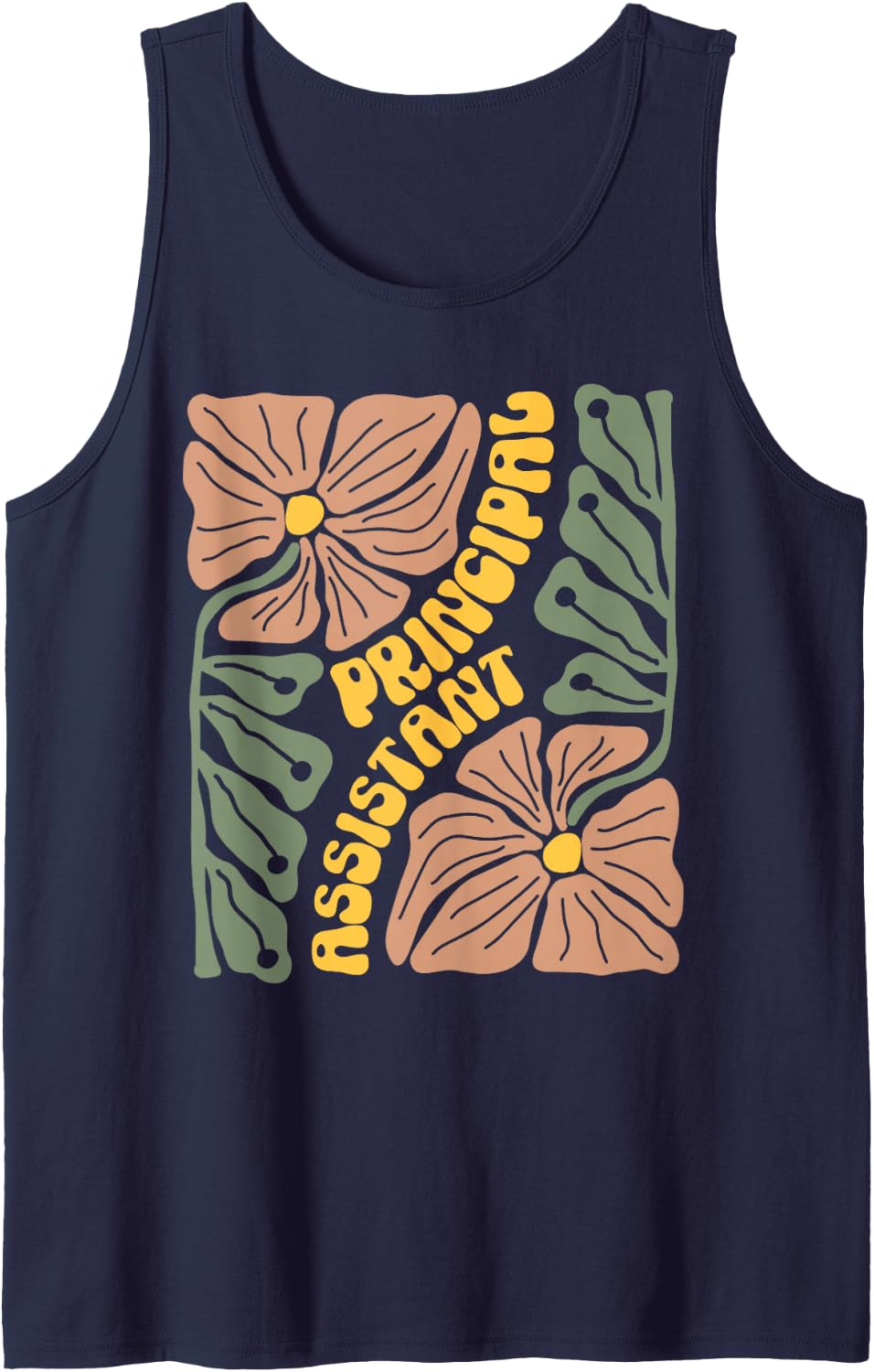 Boho Floral Assistant Principal Teacher School Worker Job Sleeveless Tank Top - Navy Blue