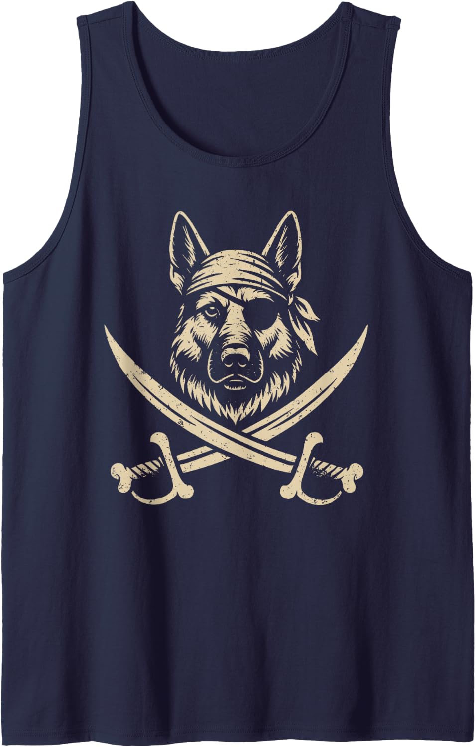 Vintage Pirate German Shepherd Crossbones Dog Lover Tank Top - Navy Blue