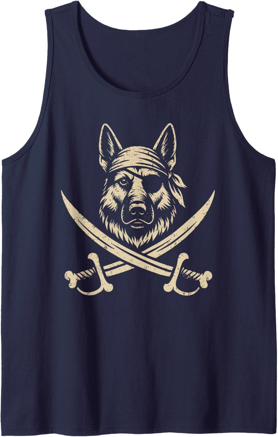 Vintage Pirate German Shepherd Crossbones Dog Lover Tank Top - Navy Blue
