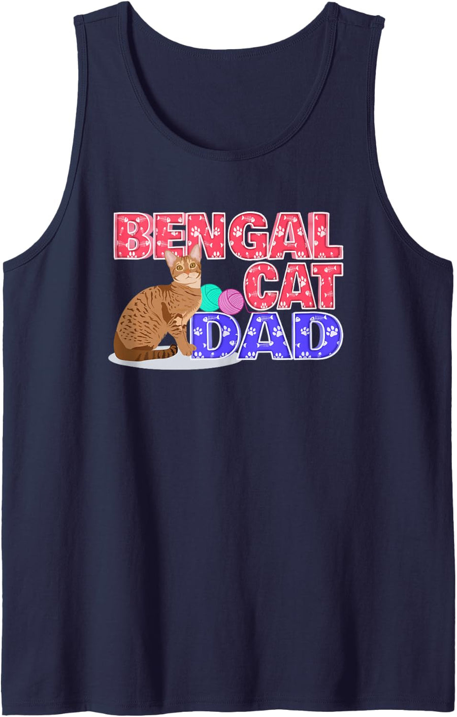Bengal CAT DAD Cat Owner Design Tank Top - Navy Blue