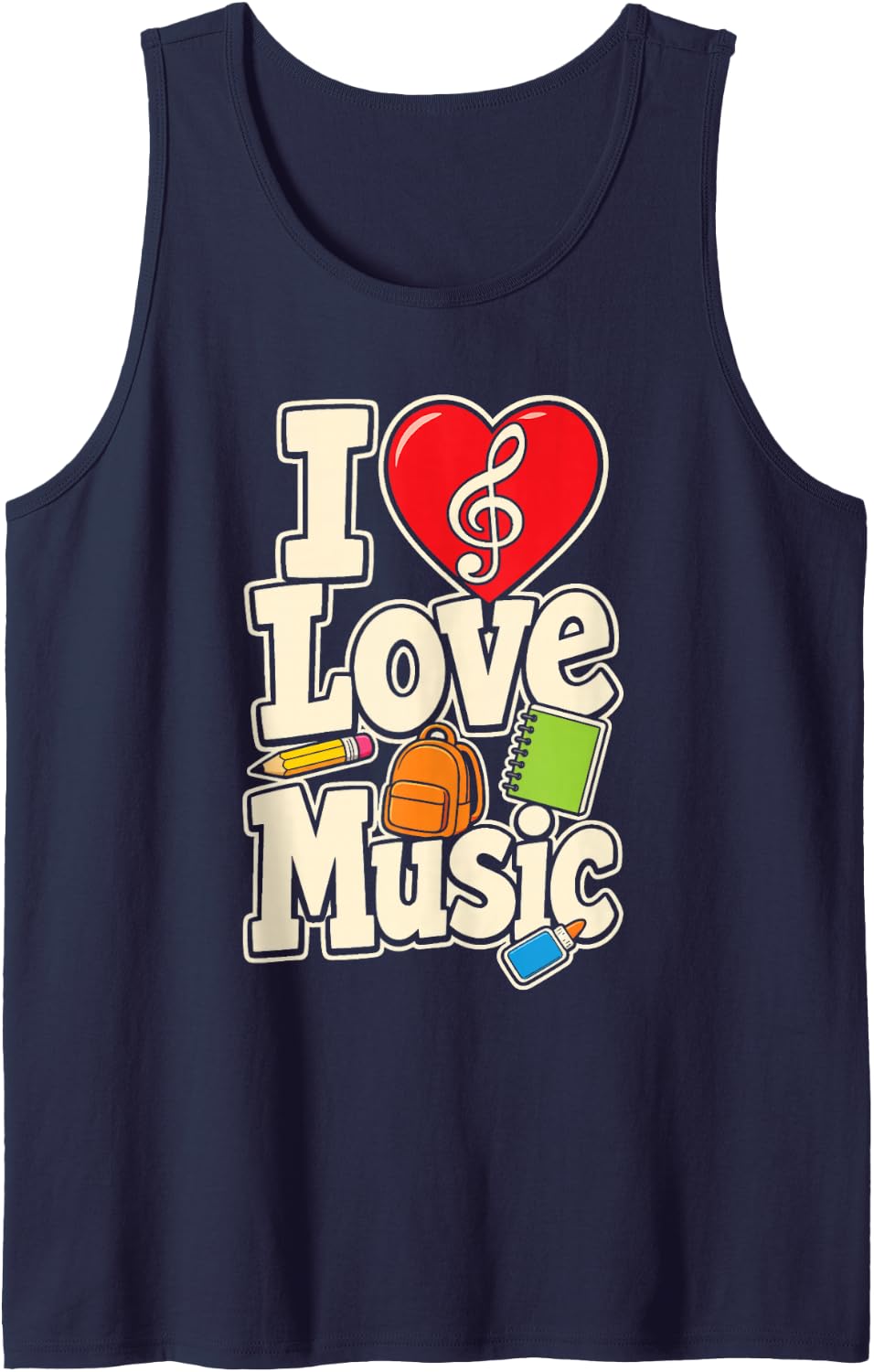Music Teacher I Love Elementary School Treble Clef Gift Sleeveless Tank Top - Navy Blue