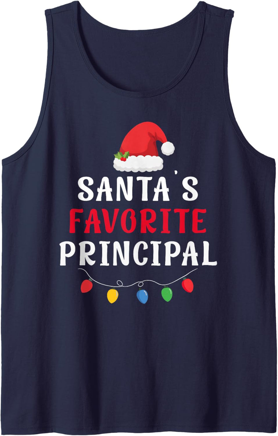 Santa's Favorite Principal Funny Christmas Xmas Holiday Sleeveless Tank Top - Navy Blue