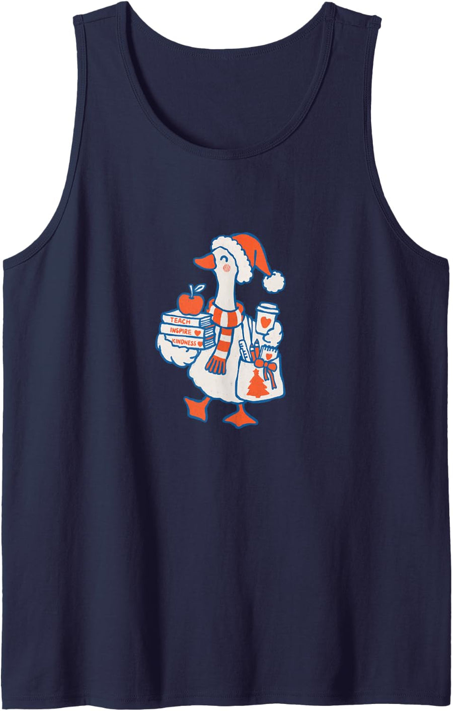 Merry Teacher Goose Christmas Classroom Humor Sleeveless Tank Top - Navy Blue