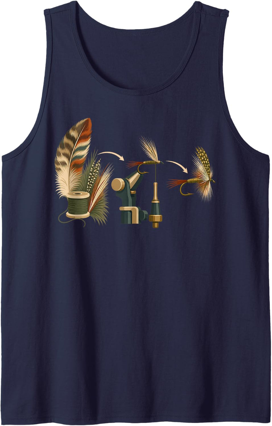 Feathers to Finished Fly Fly Tying Process Angler Art Sleeveless Tank Top - Navy Blue